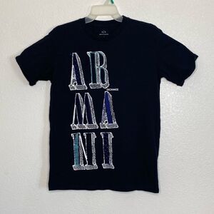 ARMANI Exchange Black T Shirt with Front Armani Stitching Size M